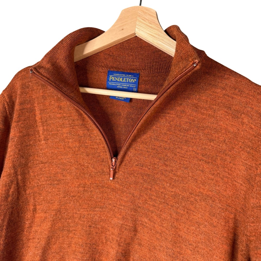 Pendleton Mens Small 100% Merino Wool Quarter Zip Pullover Sweater Orange